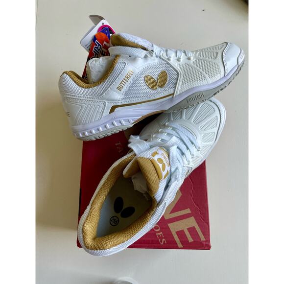 NWT Butterfly Mens Lezoline Table Tennis Shoes Size 40 (7.5 US) White Gold - Picture 3 of 7